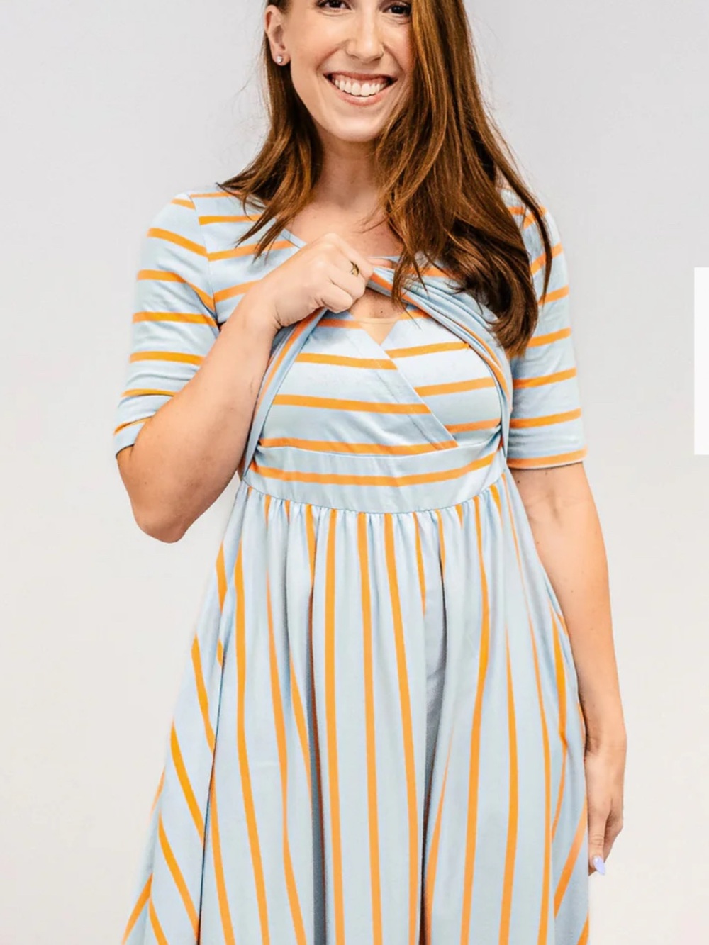 Latched Mama Brown and Navy Striped Midi Nursing Dress - Picture 3 of 3